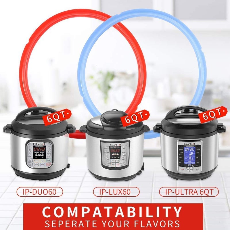 ZoneFly Silicone Sealing Ring for Instant Pot Replacement Gasket for 6 Qt Pressure Cooker, Savory Blue & Sweet Red & Transparent, Fits IP-DUO60, LUX60, DUO50, ILUX50, Pro/Duo Crisp XL 6Qt, Pro 6Qt 3-Pack - Image 2
